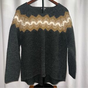 J. Jill Fair Isle Gray Sweater with Tan and Cream Accents